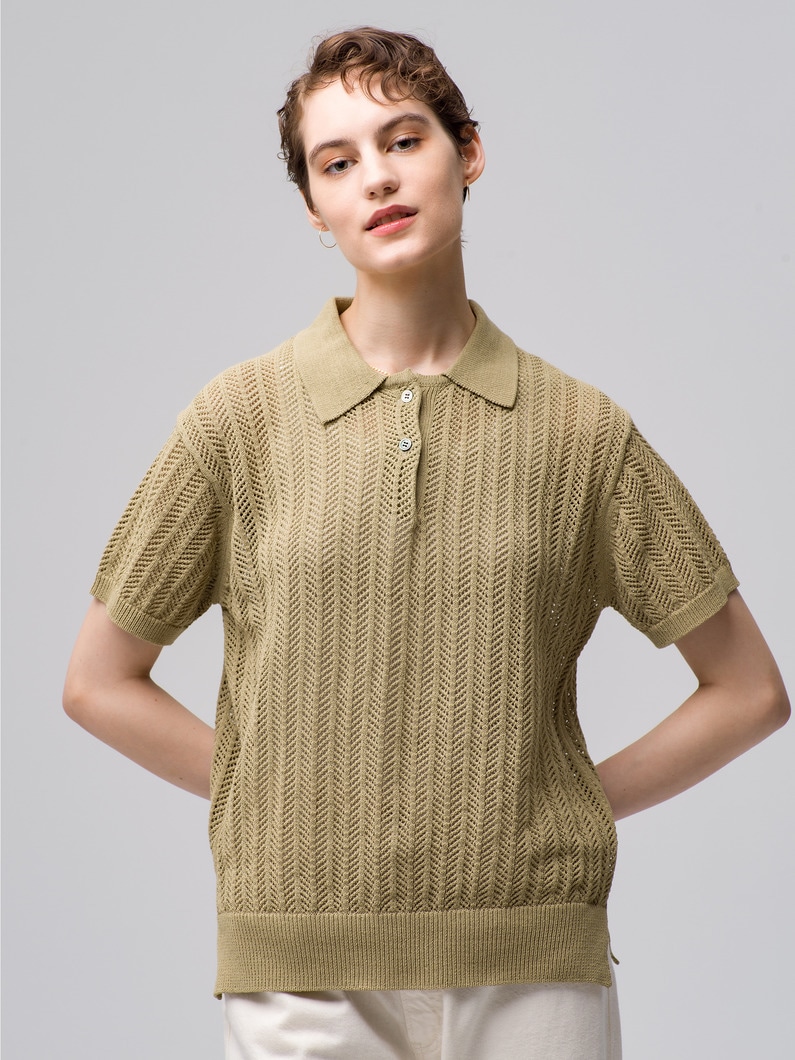 Lace Knit Polo Shirt 詳細画像 beige 1