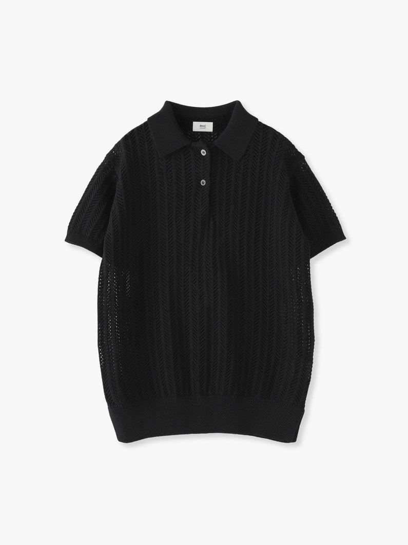 Lace Knit Polo Shirt 詳細画像 black 2