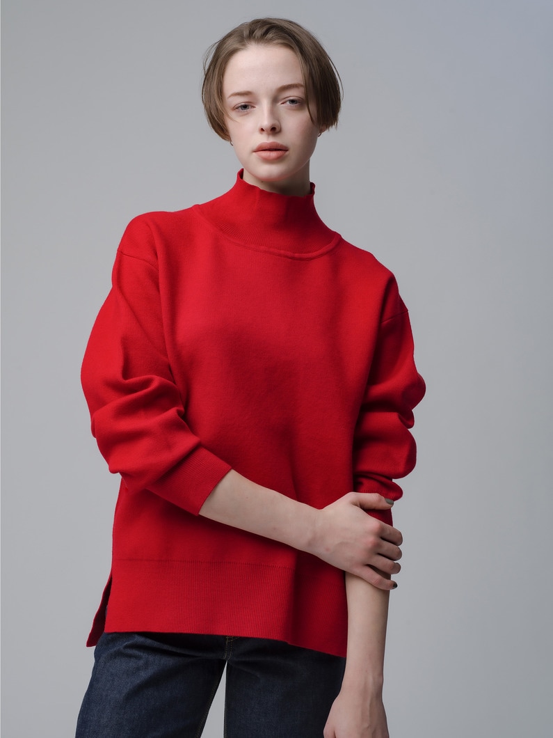 Double Face High Neck Knit Pullover 詳細画像 red 2