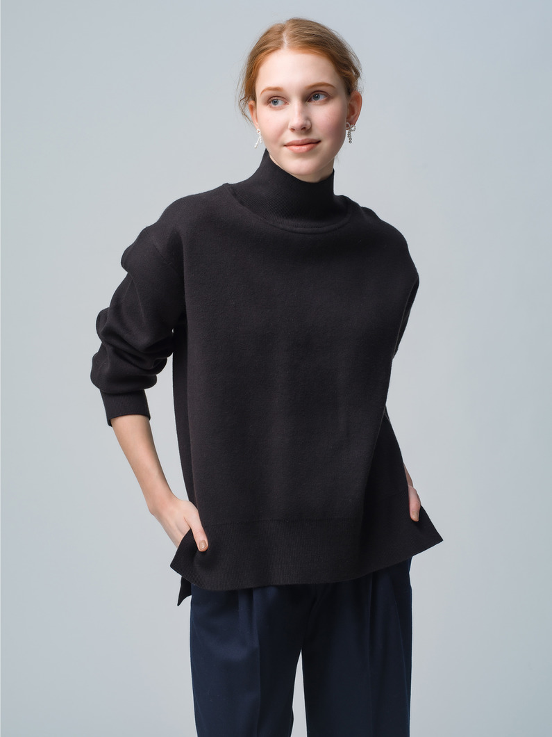 Double Face High Neck Knit Pullover 詳細画像 black 1