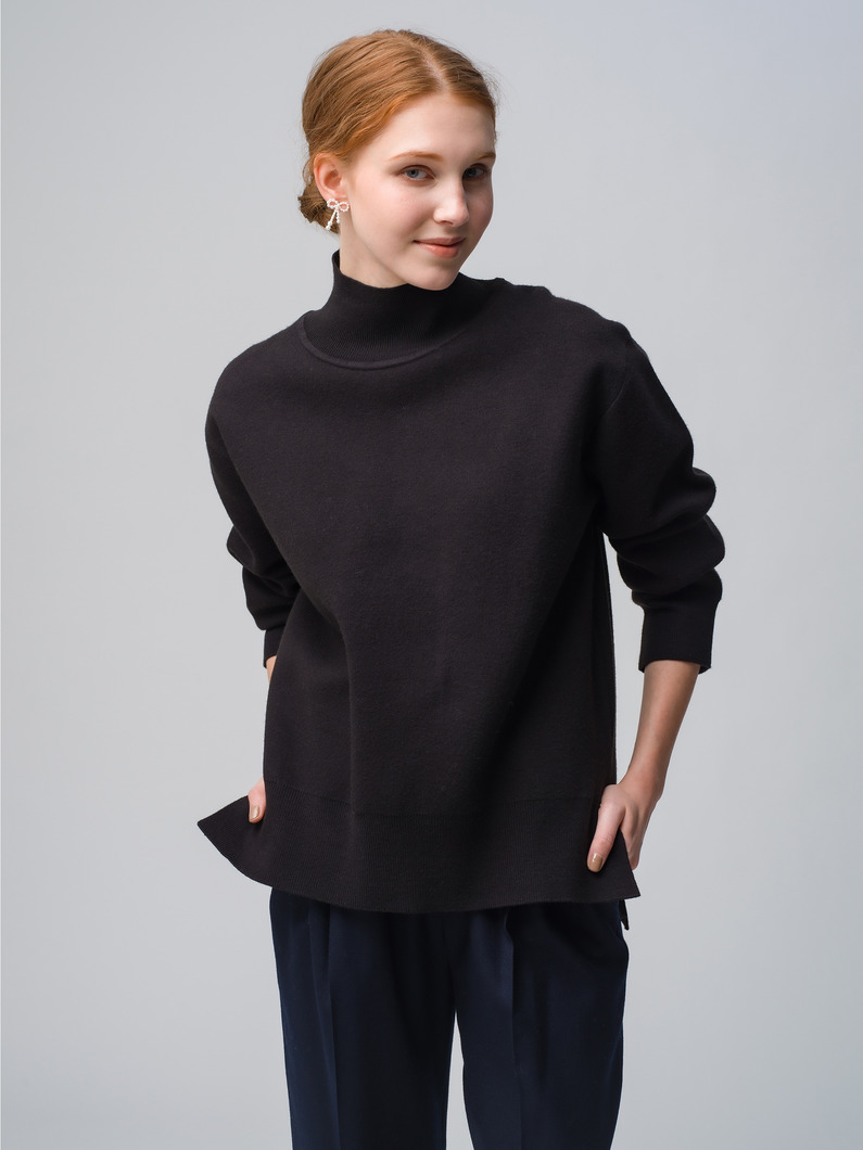 Double Face High Neck Knit Pullover 詳細画像 black 2
