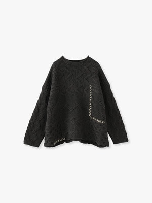 Patchwork Cable Knit Pullover 詳細画像 charcoal gray
