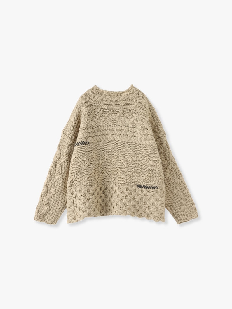 Patchwork Cable Knit Pullover 詳細画像 ivory 4