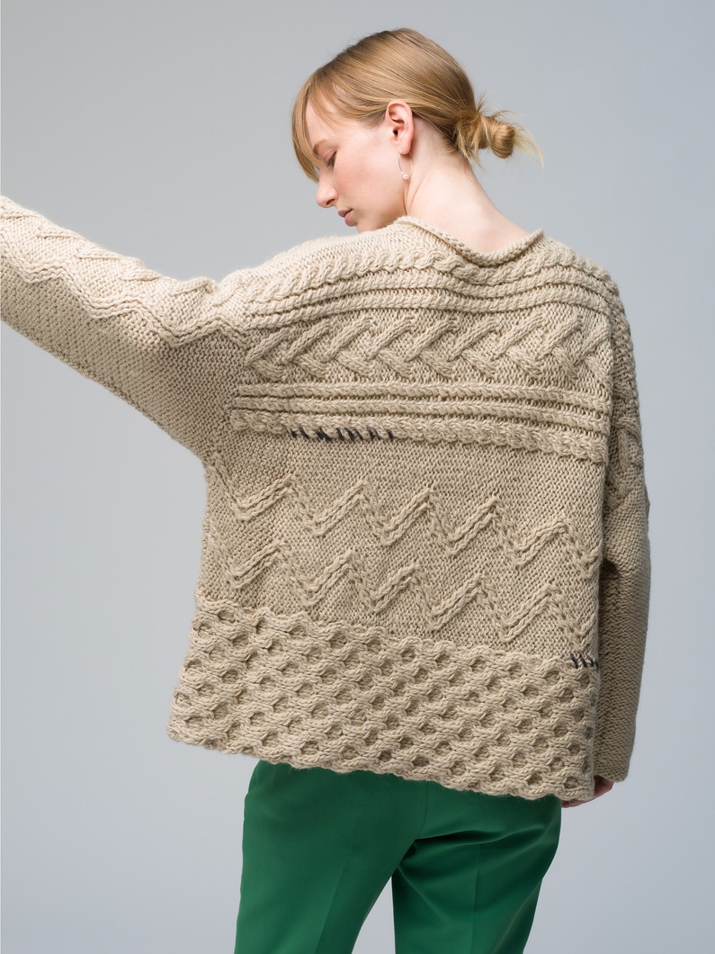 Patchwork Cable Knit Pullover 詳細画像 ivory 2