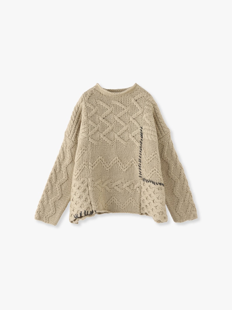 Patchwork Cable Knit Pullover 詳細画像 ivory 3