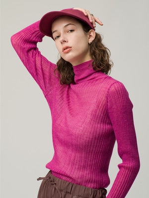 High Gauge Sheer Rib Knit Pullover 詳細画像 dark pink