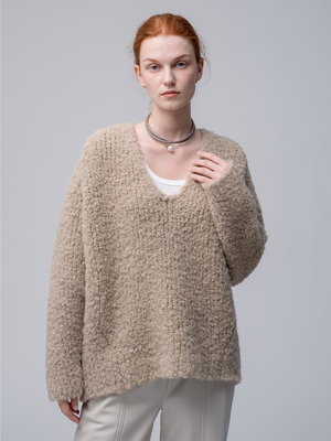 Alpaca Wool V Neck Knit Pullover 詳細画像 beige