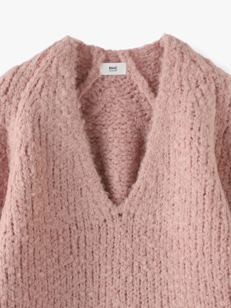 Alpaca Wool V Neck Knit Pullover 詳細画像 pink 3