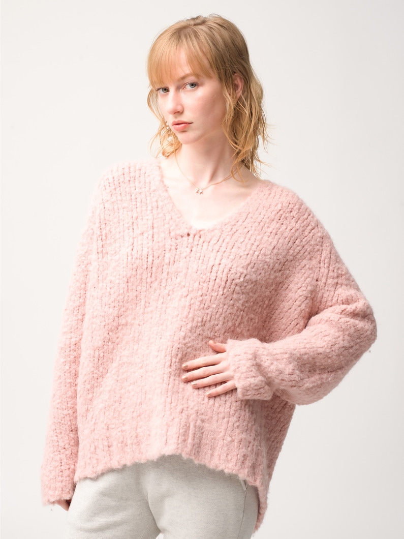 Alpaca Wool V Neck Knit Pullover 詳細画像 pink 1