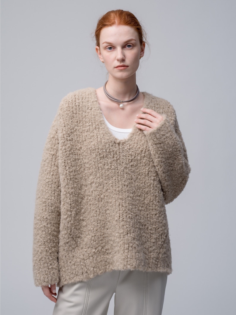 Alpaca Wool V Neck Knit Pullover 詳細画像 beige 1