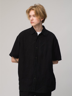 French Linen Short Sleeve Shirt 詳細画像 black