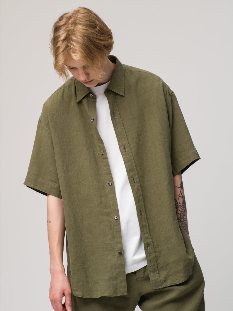 French Linen Short Sleeve Shirt 詳細画像 khaki 1