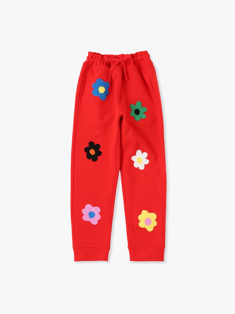 Flower Embroidery Fleece Jogger Pants 詳細画像 red 1