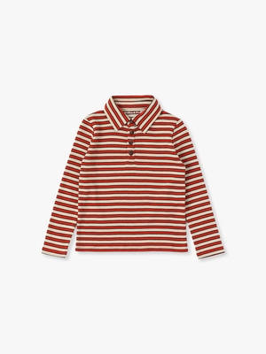 Striped Long Sleeve Polo Shirt 詳細画像 red