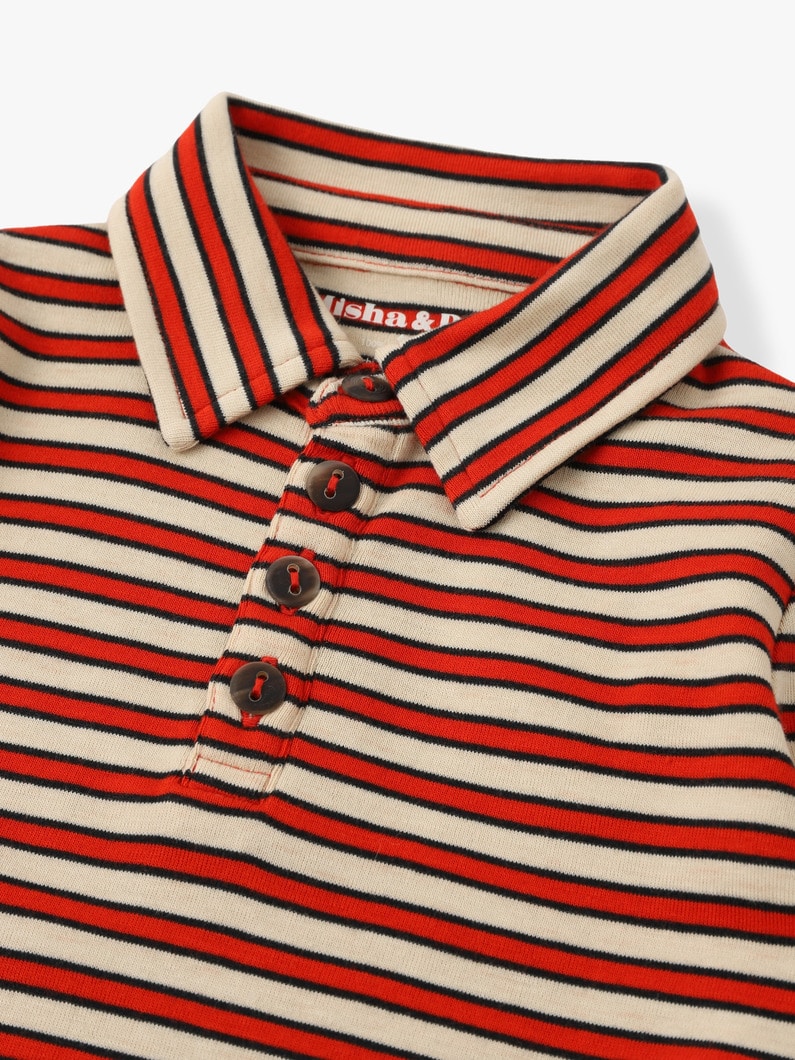 Striped Long Sleeve Polo Shirt 詳細画像 red 3