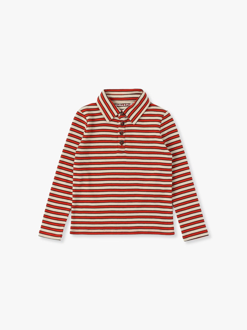 Striped Long Sleeve Polo Shirt 詳細画像 red 1