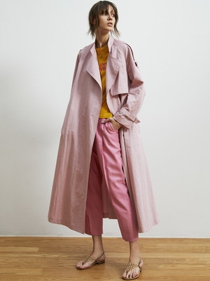 Wrinkle Cotton Collarless Trench Coat 詳細画像 pink