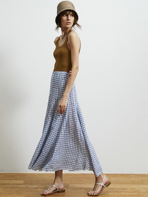 Lily Linen Checked Skirt  詳細画像 blue