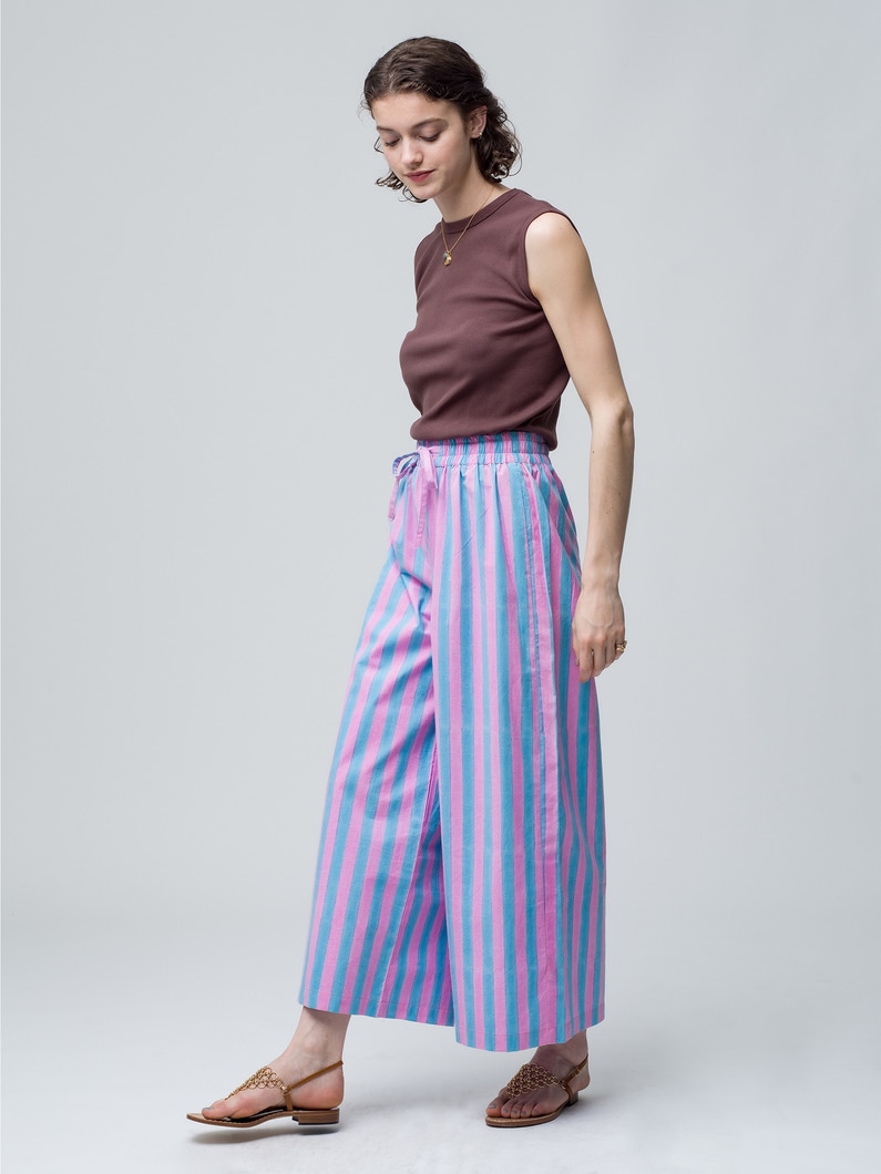 Drawstring Thick Striped Cotton Pants 詳細画像 pink 1