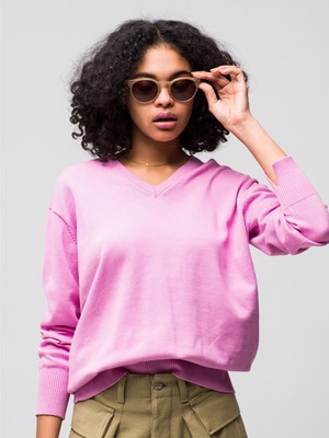 Corcoran Cotton V Neck Pullover 詳細画像 pink
