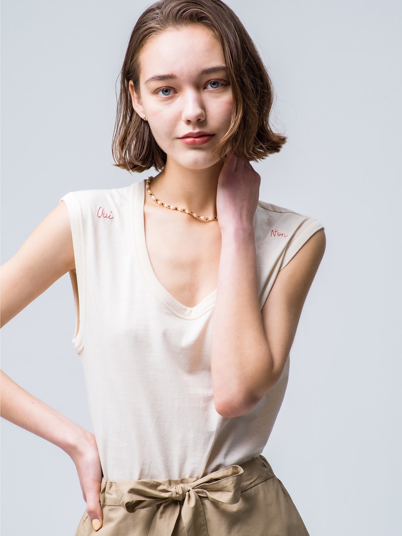Embroidery Muscle SleevelessTop (Oui Non) 詳細画像 ivory 1
