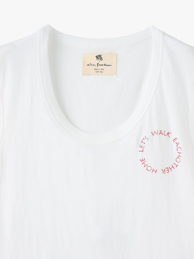 Embroidery Muscle SleevelessTop (Let’s Walk Eachother Home) 詳細画像 white 4