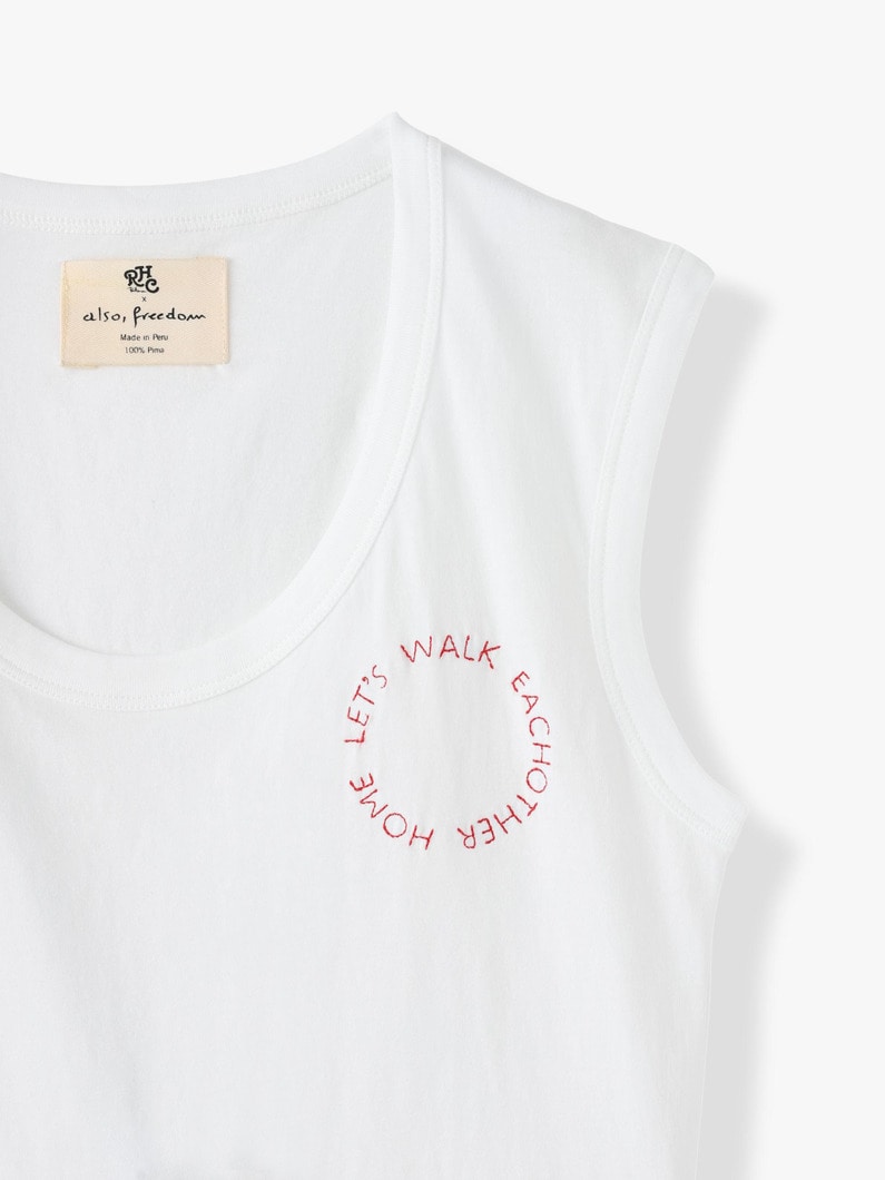 Embroidery Muscle SleevelessTop (Let’s Walk Eachother Home) 詳細画像 white 5