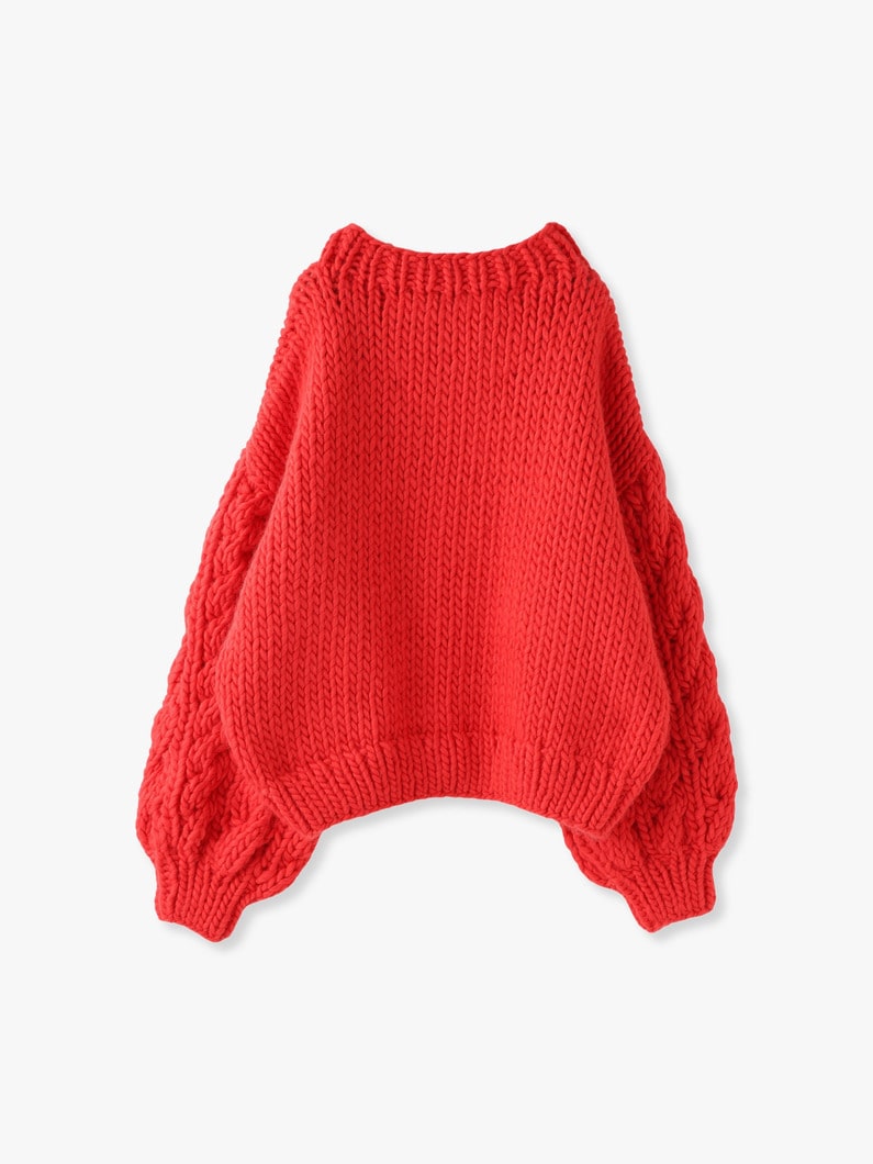 Cable Sleeve Crew Neck Knit Pullover 詳細画像 red 1