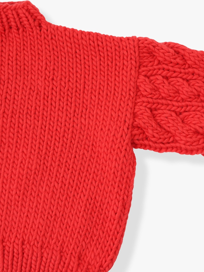 Cable Sleeve Crew Neck Knit Pullover 詳細画像 red 2