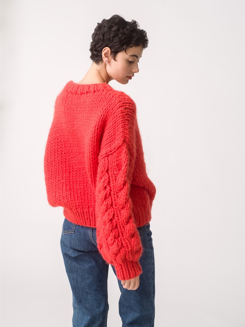 Cable Sleeve Crew Neck Knit Pullover 詳細画像 red 3