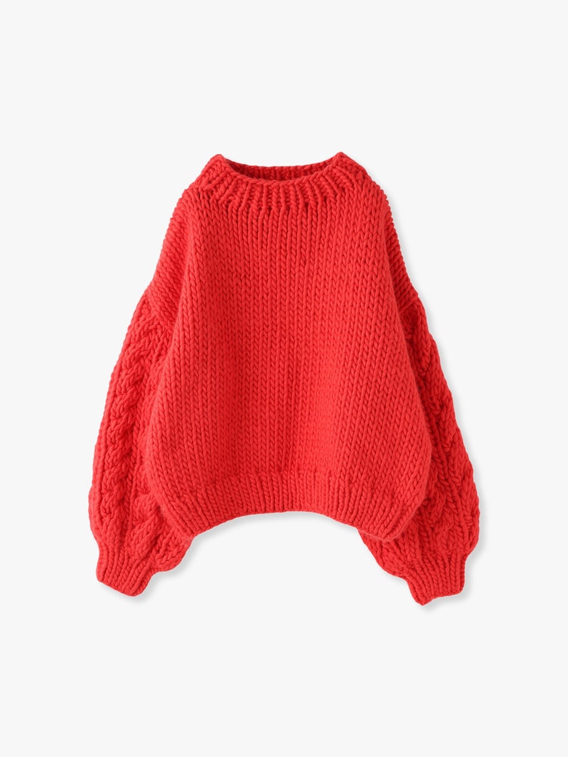 Cable Sleeve Crew Neck Knit Pullover 詳細画像 red 4