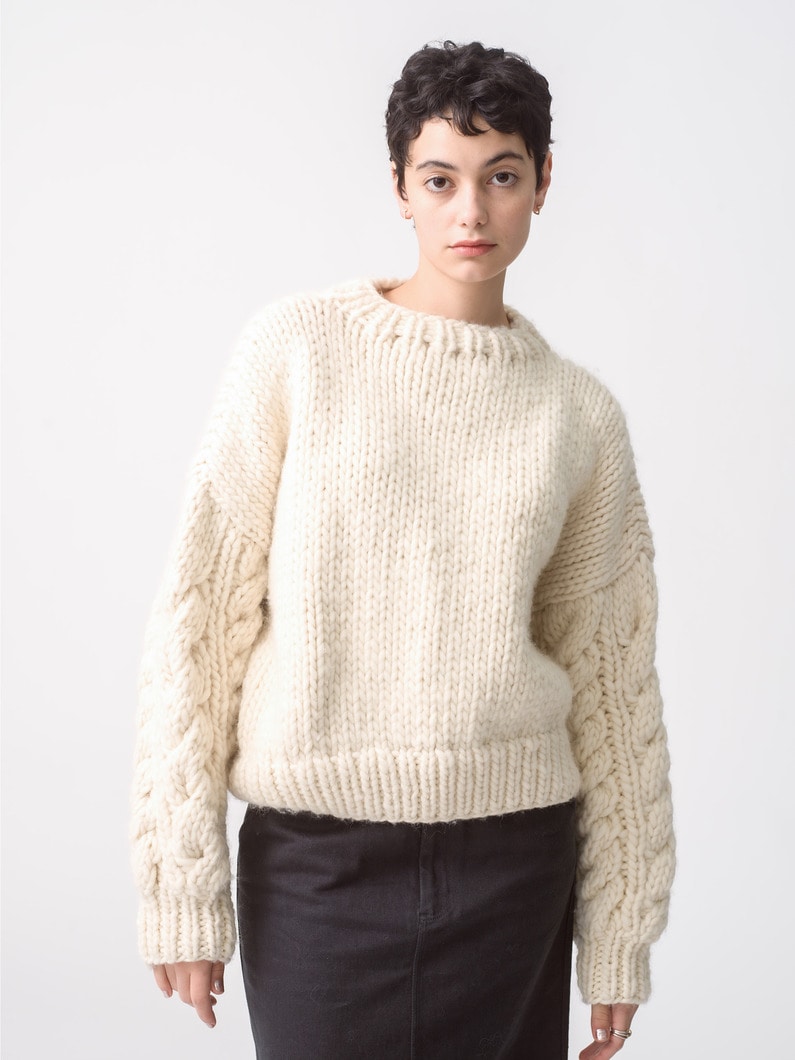 Cable Sleeve Crew Neck Knit Pullover 詳細画像 cream