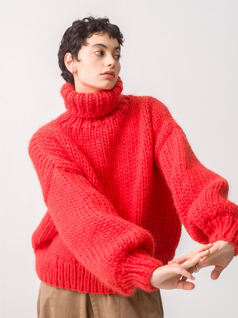 Cropped High Neck Knit Pullover 詳細画像 red