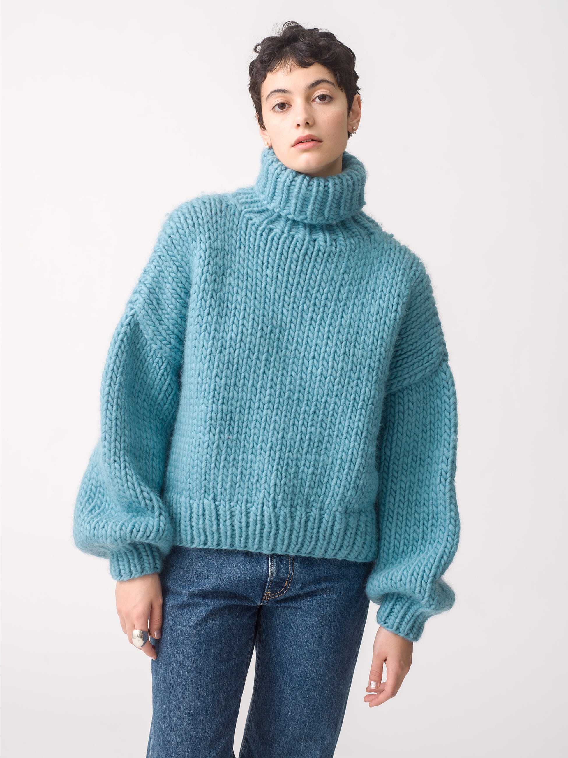 Cropped High Neck Knit Pullover 詳細画像 blue 1