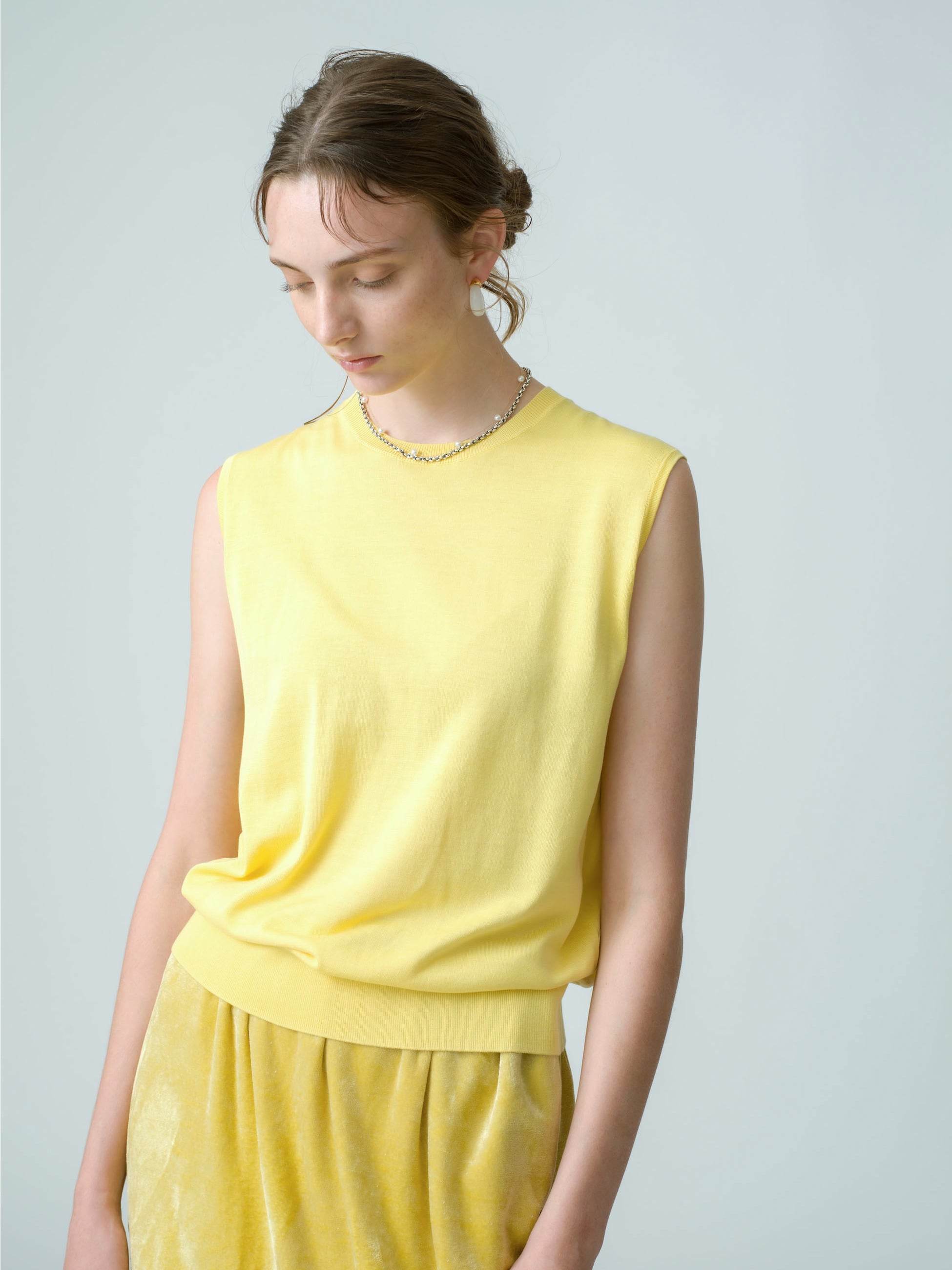 Light Silk Cotton Sleeveless Top (orange/yellow)｜ebure(エブール