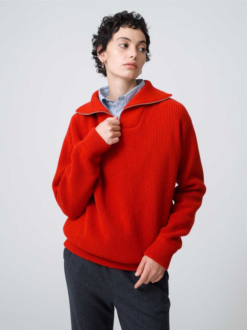 Half Zip Knit Pullover (red / light green) 詳細画像 red