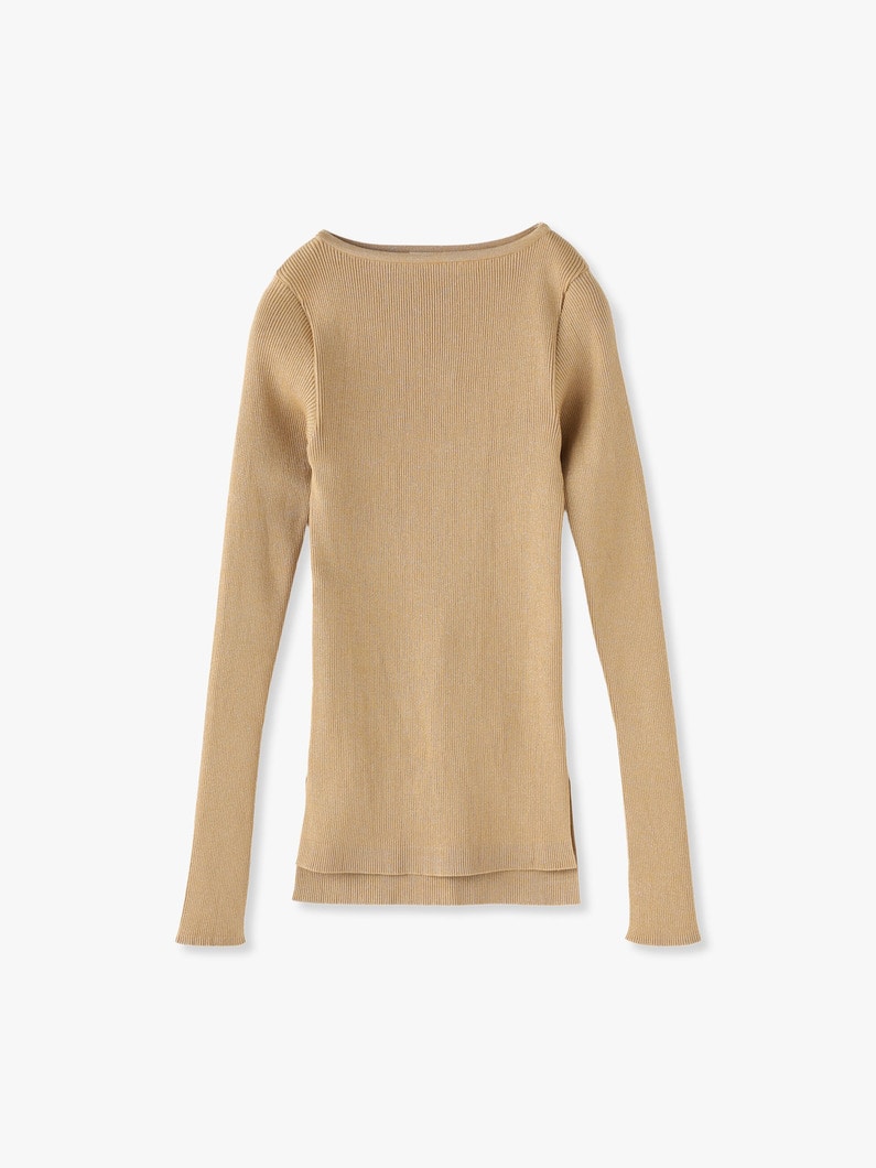 Giza Boat Neck Glitter Pullover (beige/navy)｜AURALEE(オーラリー