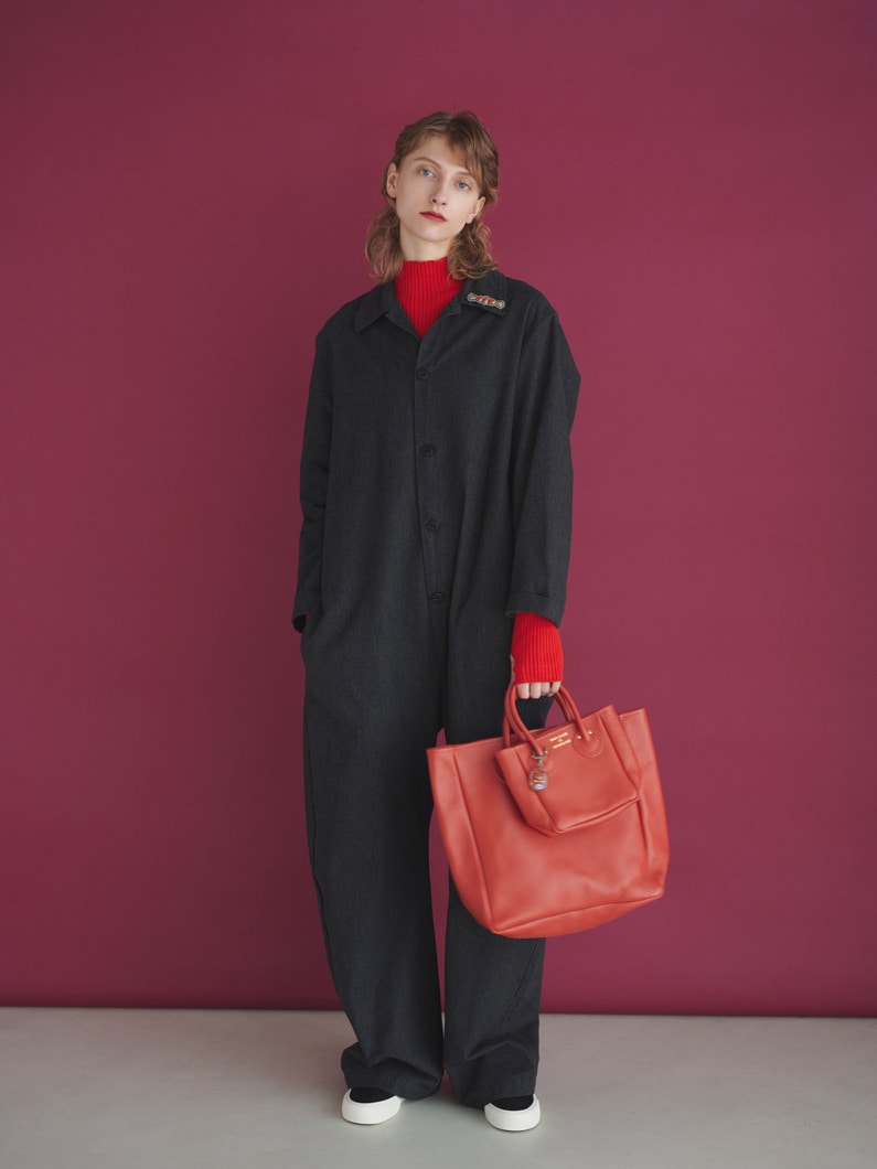 Embossed Leather Tote Bag (M) 詳細画像 red 2