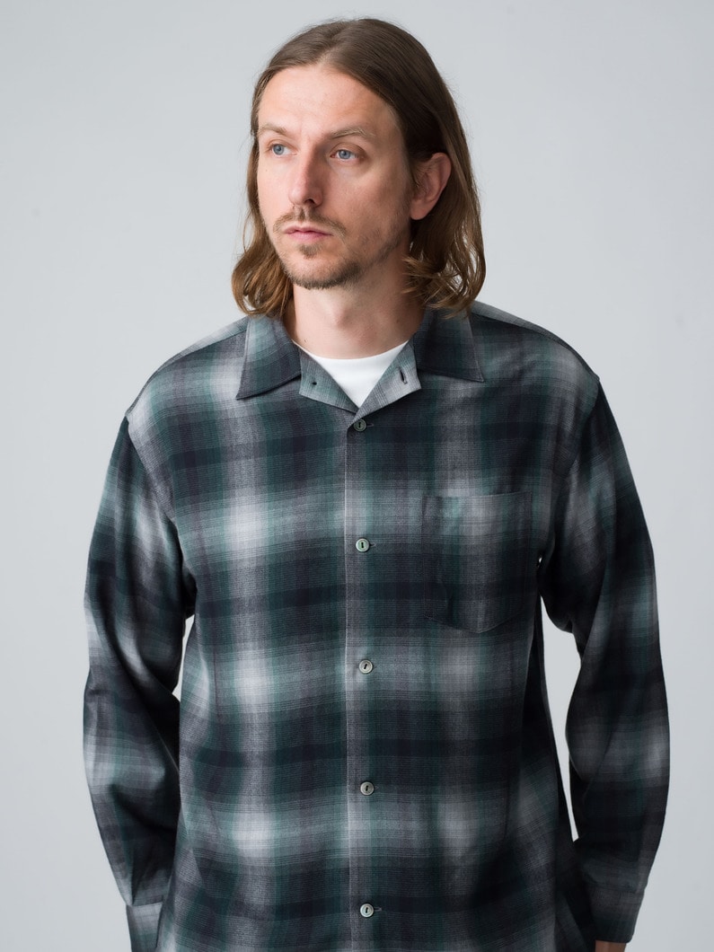 Brushed Ombre Open Collar Shirt 詳細画像 green 1
