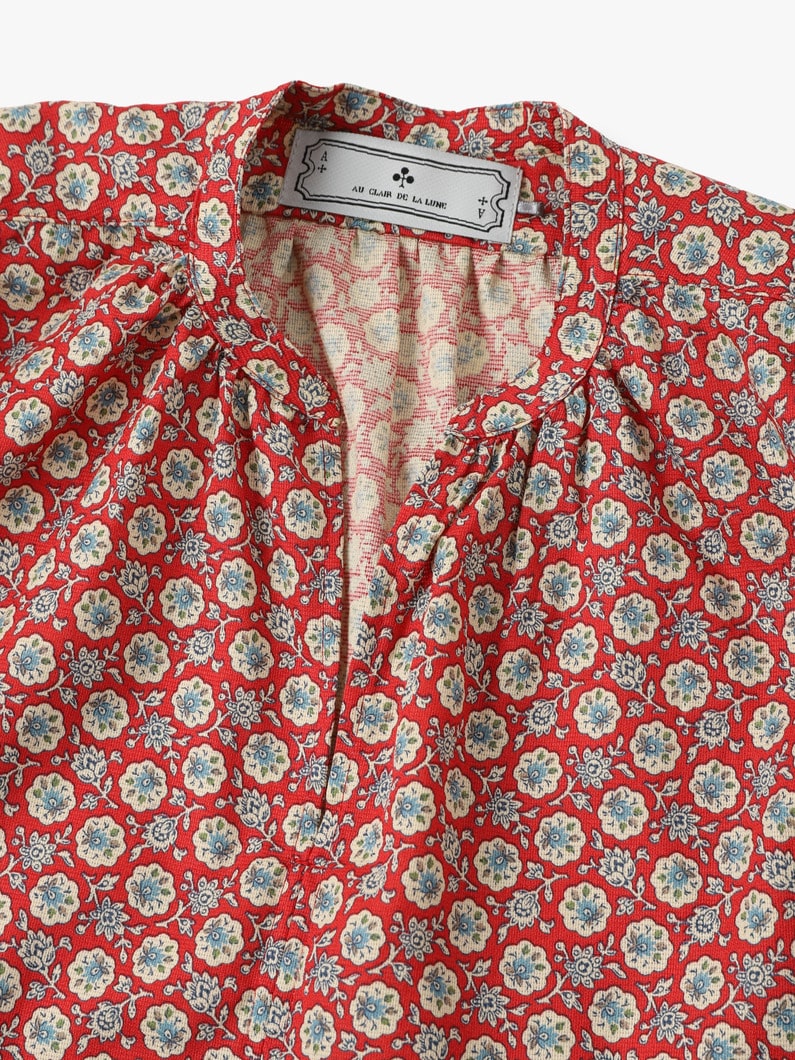 Flower Print Smock Shirt (red/navy) 詳細画像 navy 2