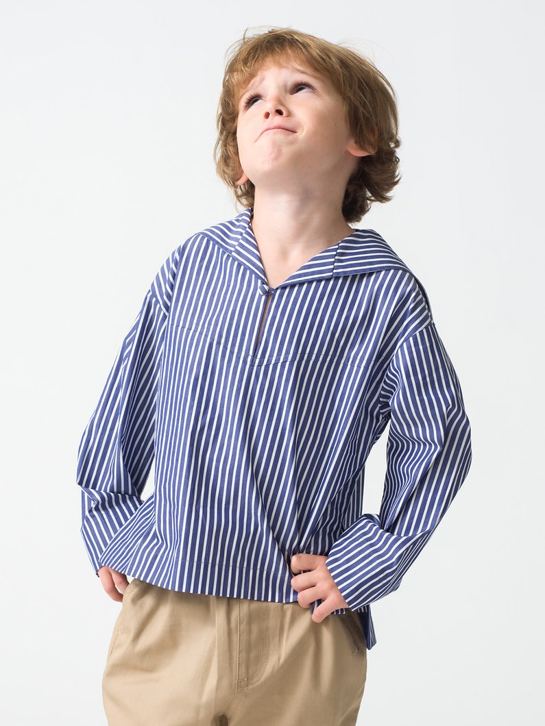 Sallor Collar Shirt (white/striped) 詳細画像 navy 2