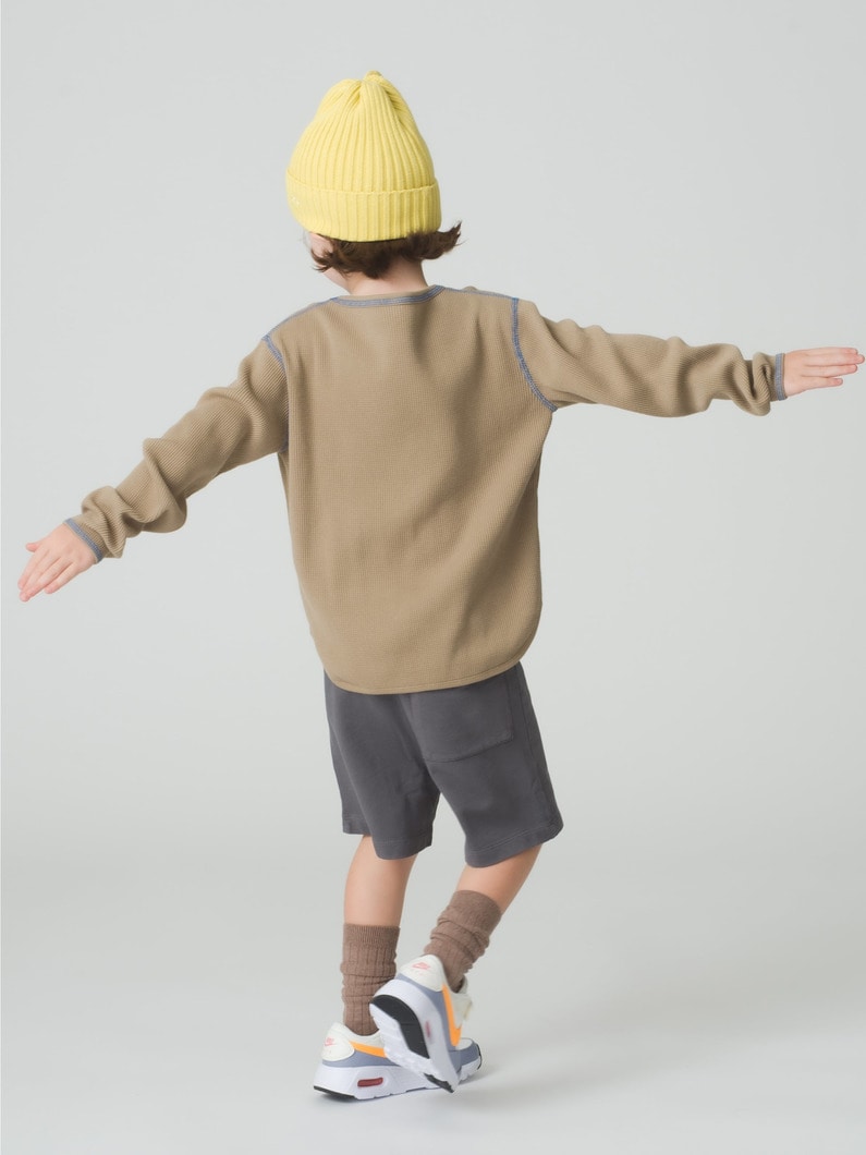 Color Stitch Waffle Long Sleeve Tee (beige/navy)｜Ron Herman(ロン 