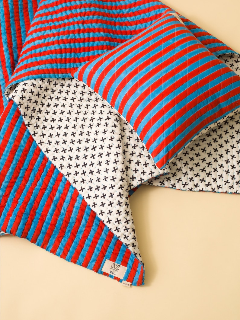 Crosses＆Thick Striped Medium Quilt Blanket  詳細画像 blue 1