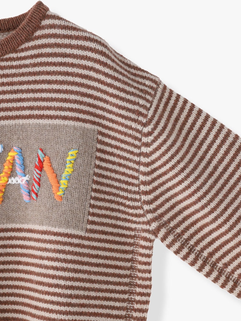 Logo Striped Crew Neck Knit Pullover 詳細画像 brown 2