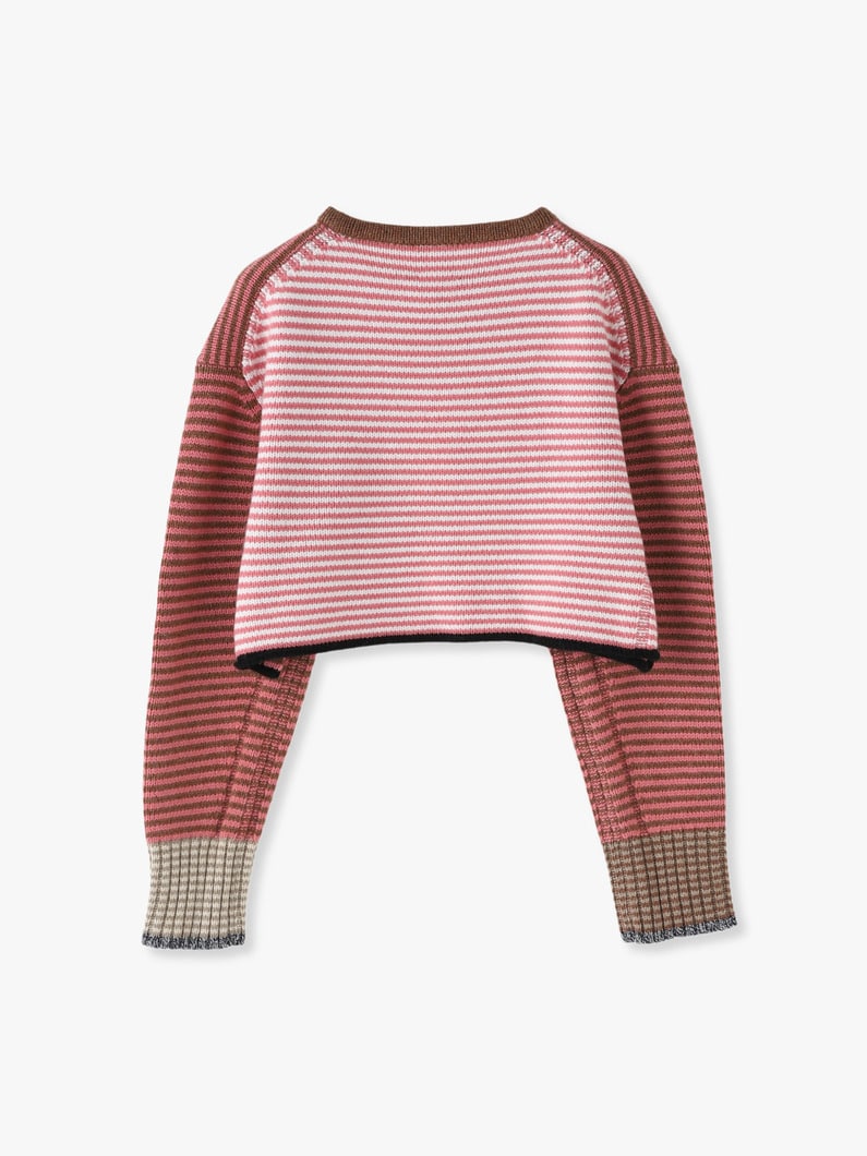 Logo Striped Cropped Crew Neck Knit Pullover 詳細画像 pink 1