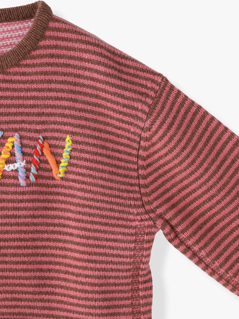 Logo Striped Cropped Crew Neck Knit Pullover 詳細画像 pink 2