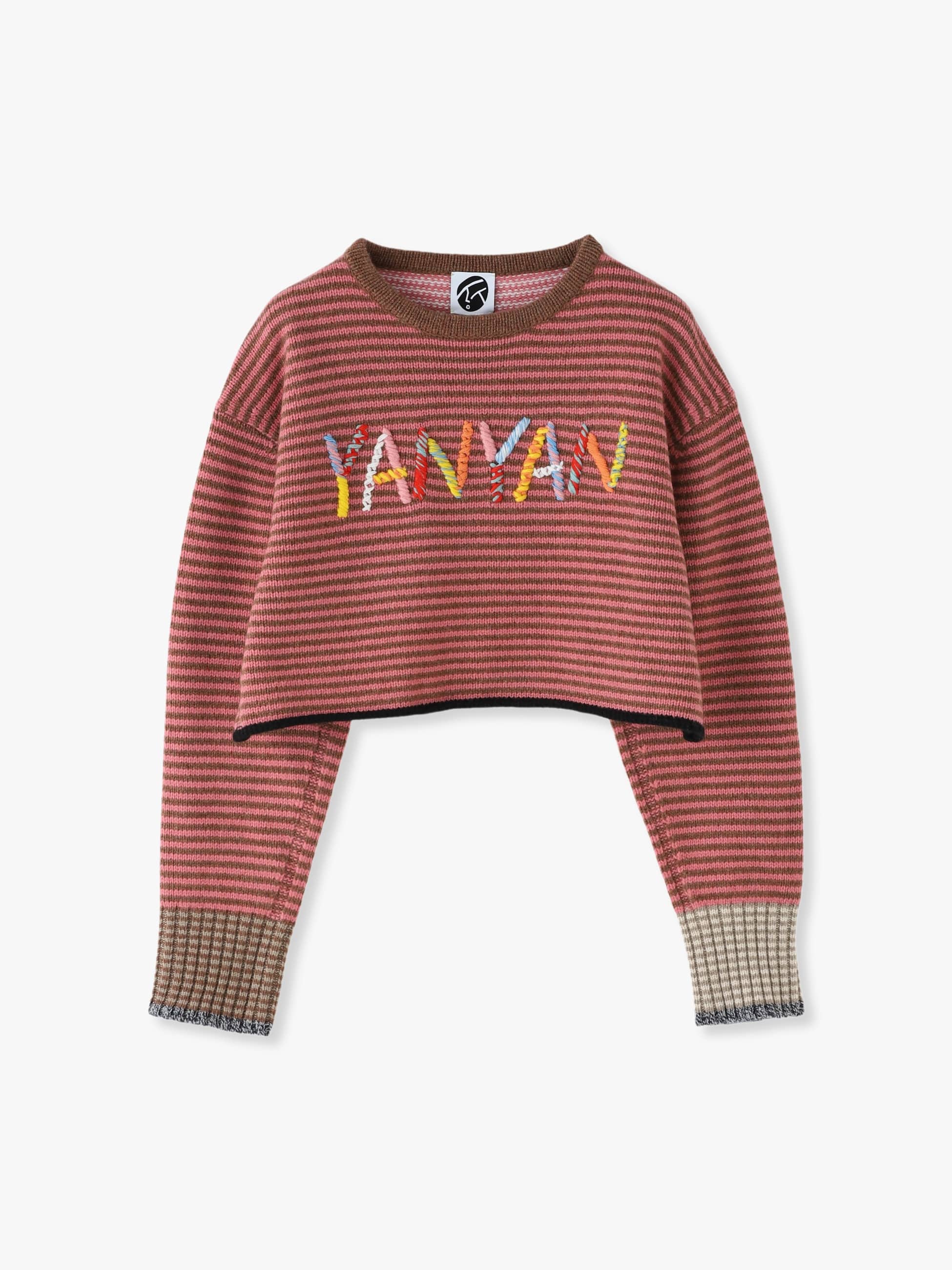 Logo Striped Cropped Crew Neck Knit Pullover｜YANYAN(ヤンヤン