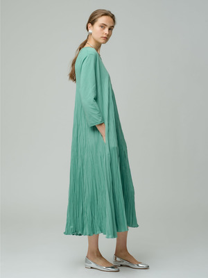 Wrinkle Pleats Long Sleeve Dress 詳細画像 green