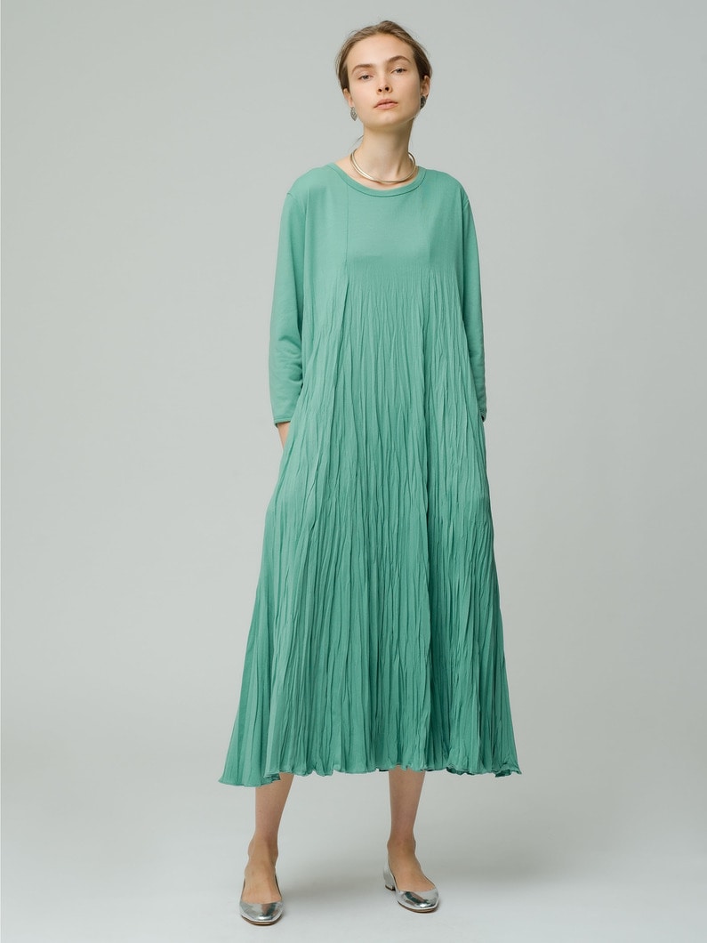 Wrinkle Pleats Long Sleeve Dress 詳細画像 green 2