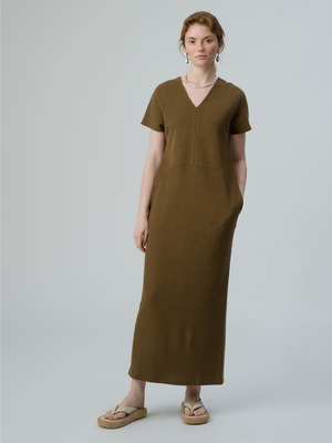 Organic Cotton V Neck Dress 詳細画像 brown